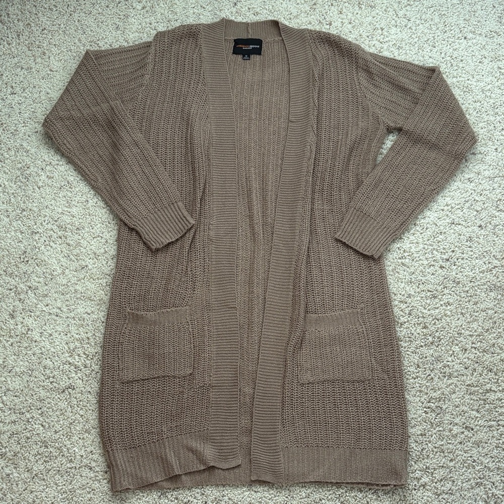 Ambiance Tan Brown Women's Cardigan Sweater long pocket medium